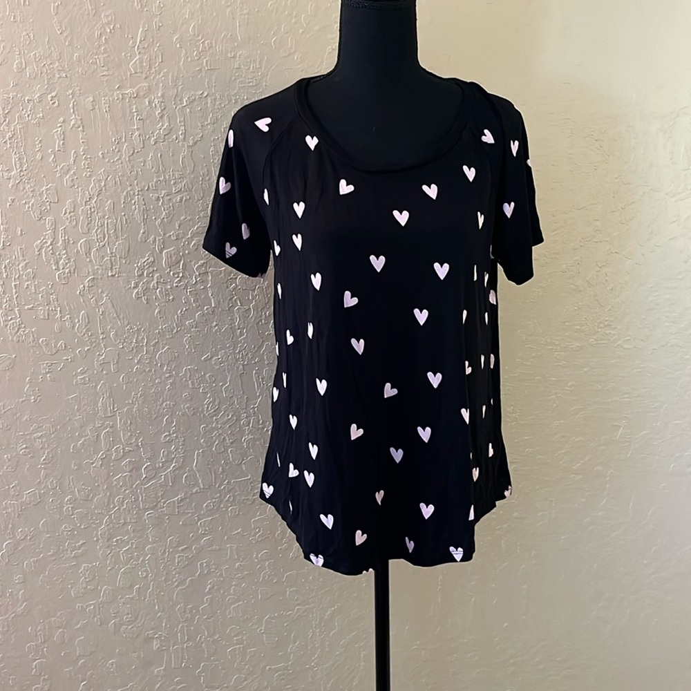 Honeydew‎ USA Black Short Sleeve Heart Print Pajama Top